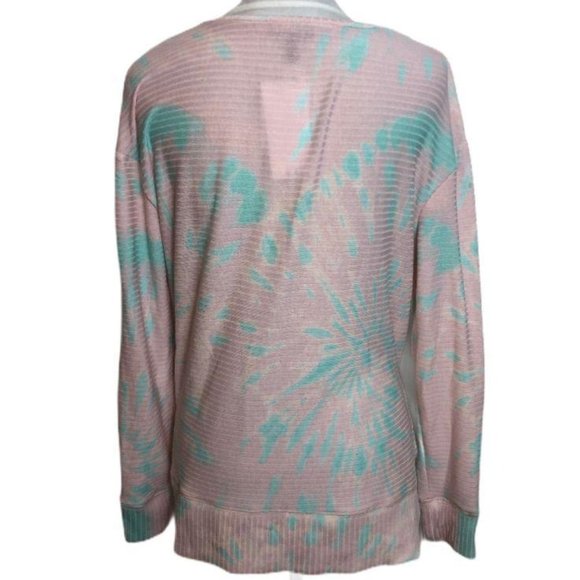 Jessica Simpson Pullover Top Tie Dye Pink Blue Medium Spin Wheel Splatter - Picture 2 of 4